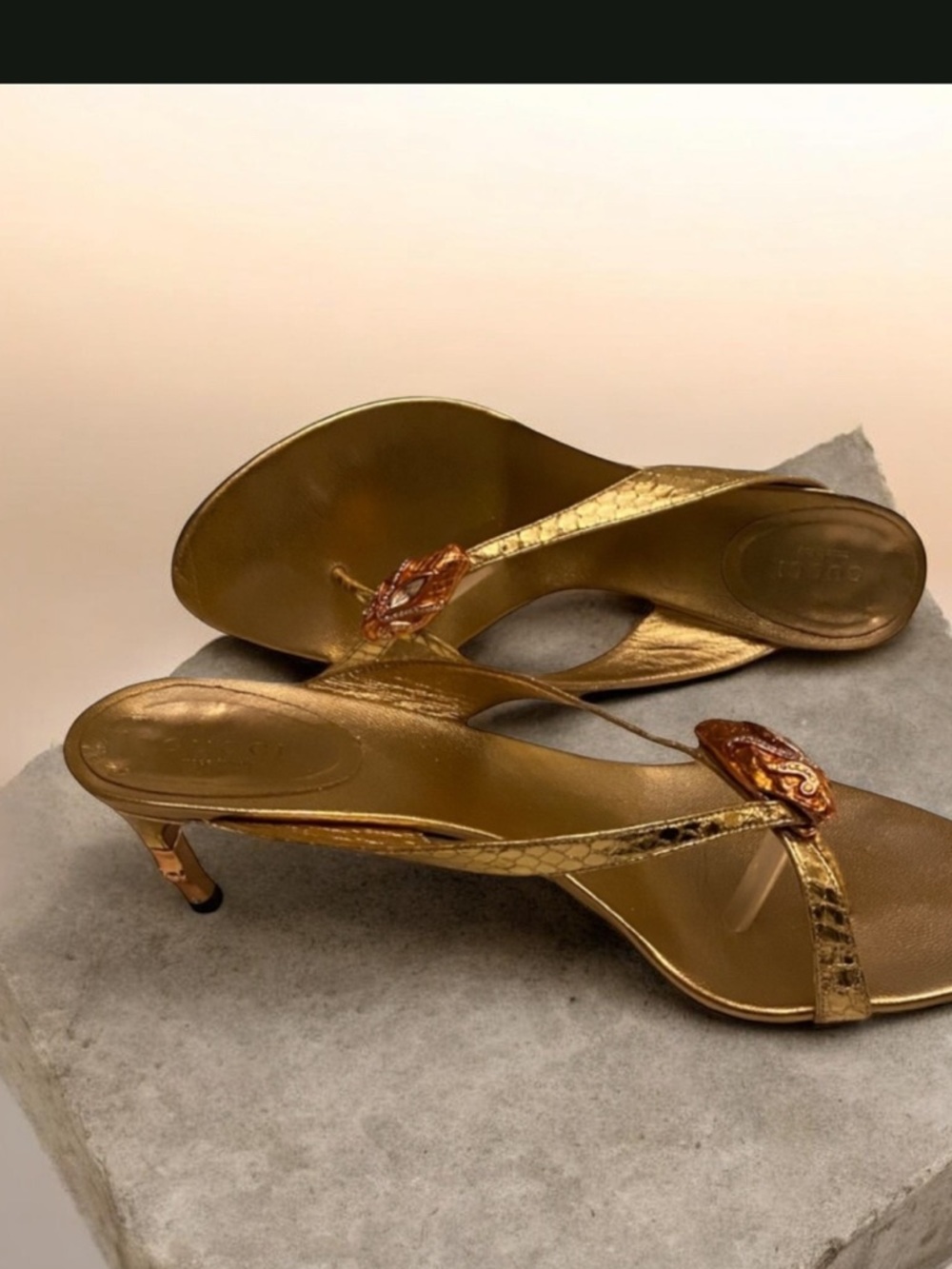 SAND PELLE S. CUOIO WHIPS LAME GOLD 04 ICON TOM FORD GUCCI FAREWELL RUNWAY HEEL - Picture 10 of 16